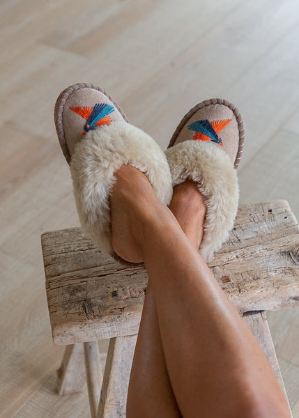 embroidered sheepskin slippers