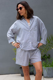 blue and white striped shorts 