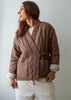 brown padded linen kimono jacket