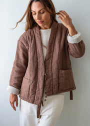 brown padded linen jacket