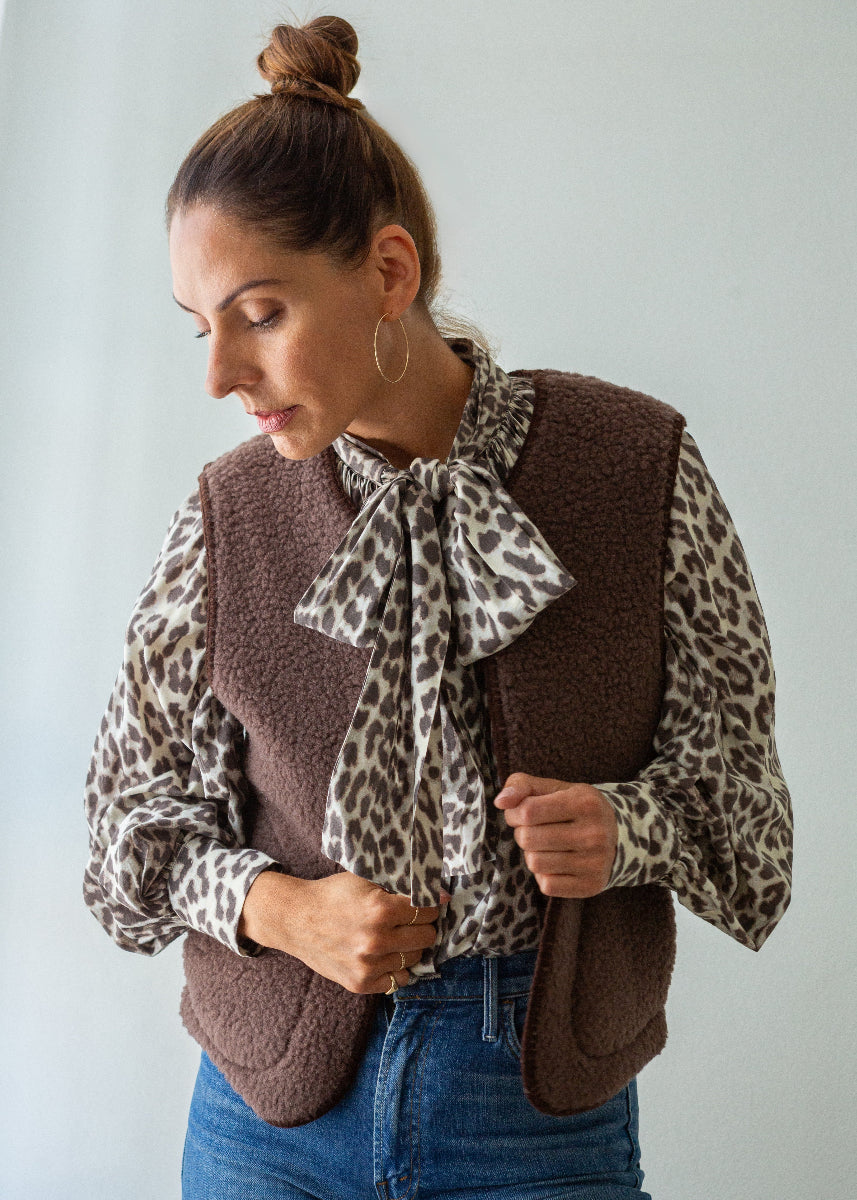 brown merino gilet