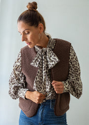 brown merino gilet