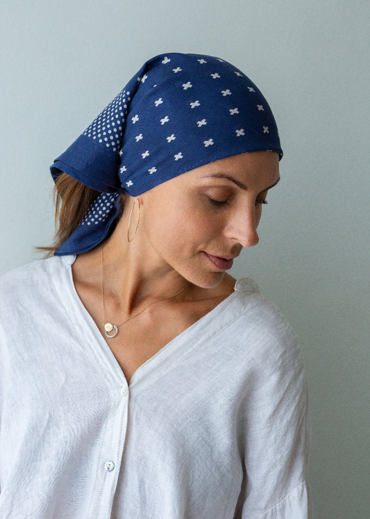 indigo blue bandana scarf