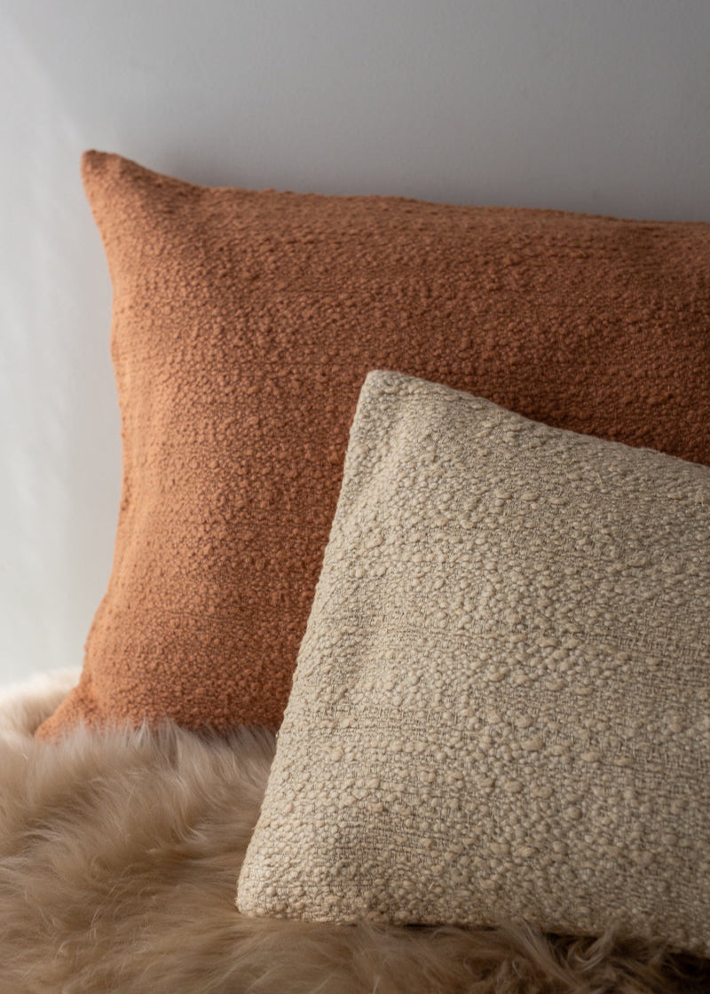 Slubby Cotton Textured Cushion – Small Rectangle – Almond Beige