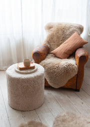 Round Shearling Pouffe – Oatmeal