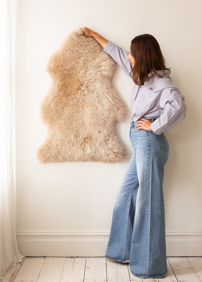 beige sheepskin rug