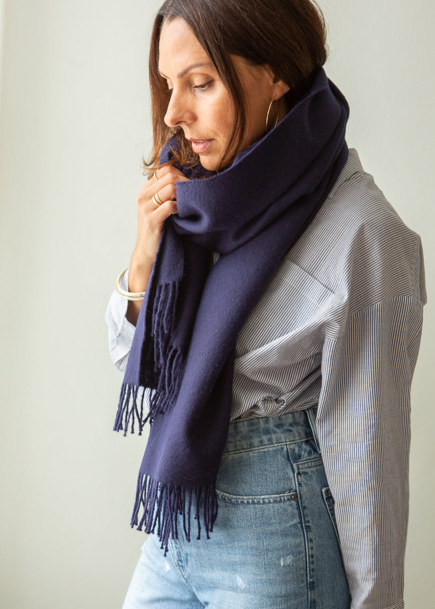 navy blue baby alpaca scarf