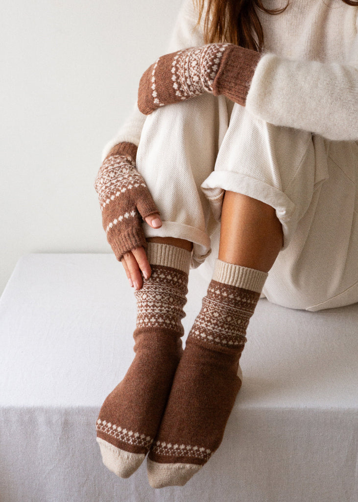  Luxury Fair Isle Socks - Hazelnut