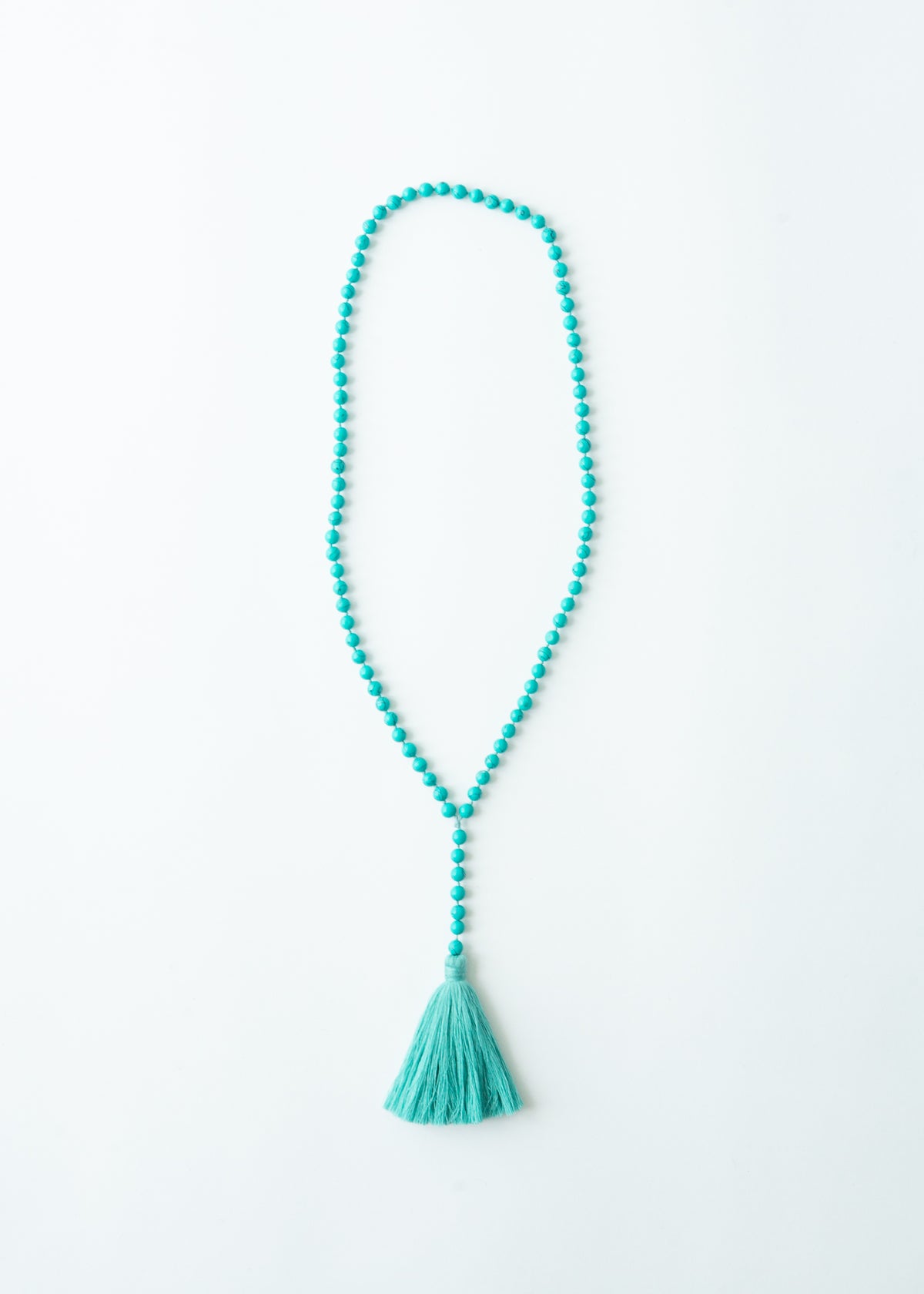 Long Beaded Tassel Necklace - Turquoise