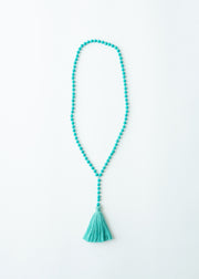 Long Beaded Tassel Necklace - Turquoise