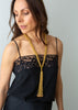 Long Plaited Beaded Tassel Necklace - Gold