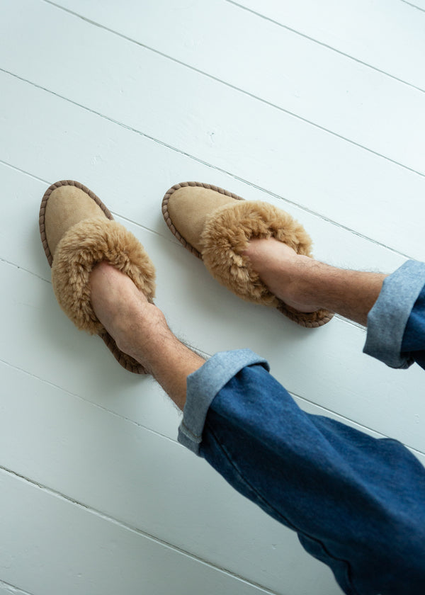 Men’s Sheepskin Mule Slippers – Tobacco Suede