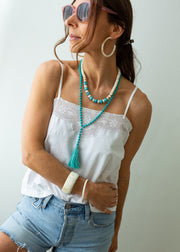Long Beaded Tassel Necklace - Turquoise
