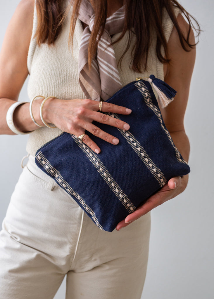 Navy pinstripe toiletry bag