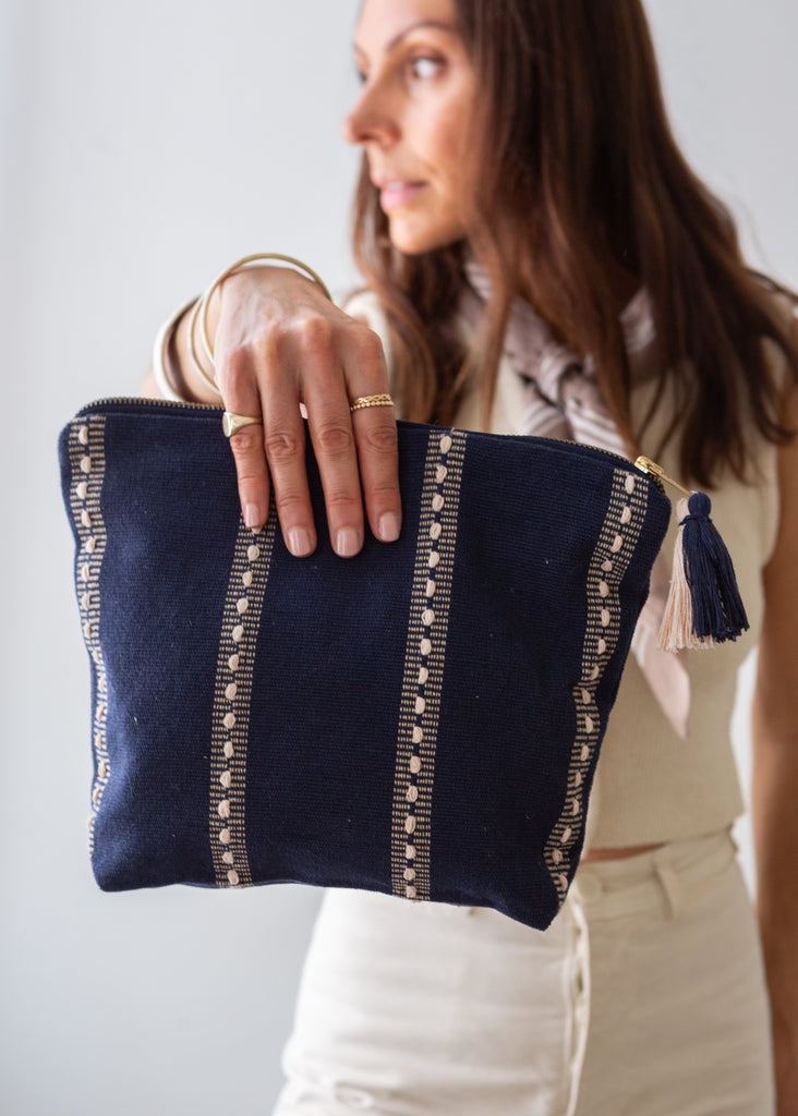organic cotton navy blue wash bag