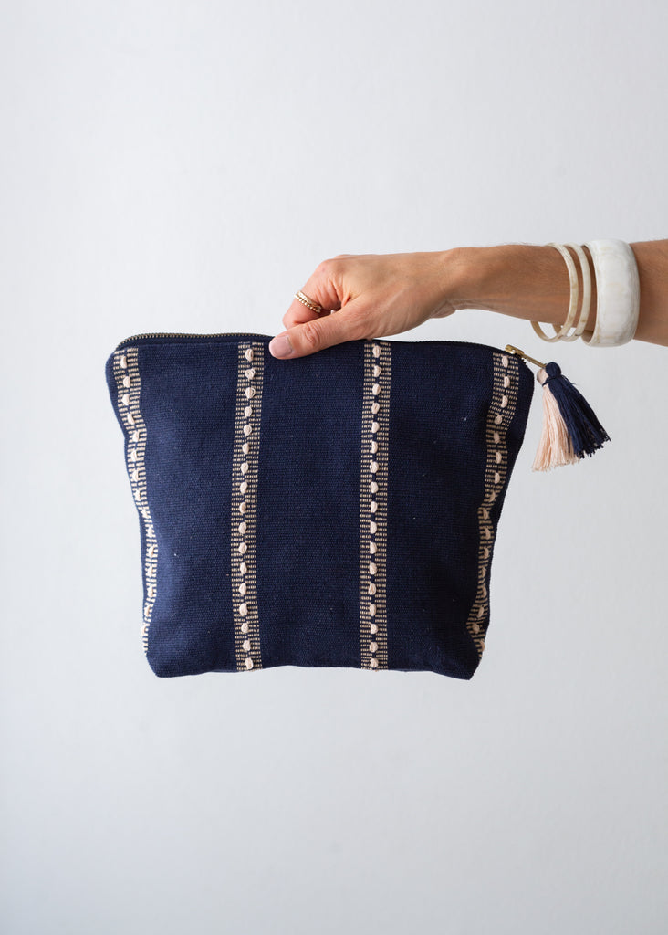 sustainable navy blue cotton wash bag