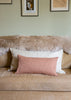 Small rectangular cushion in clay pink slubby cotton, premium textured fabric ideal for layering