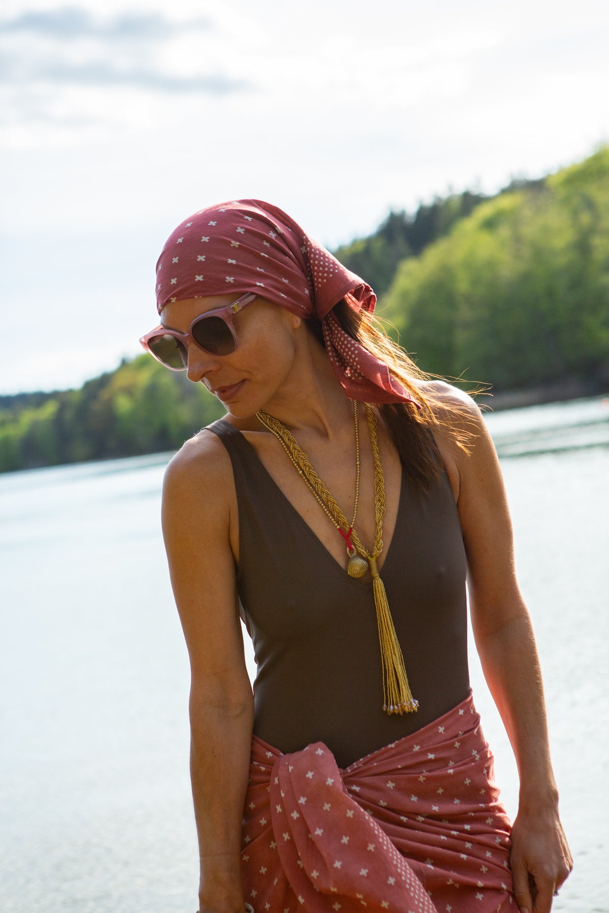Organic Cotton Block Print Sarong / Scarf - Clay Pink