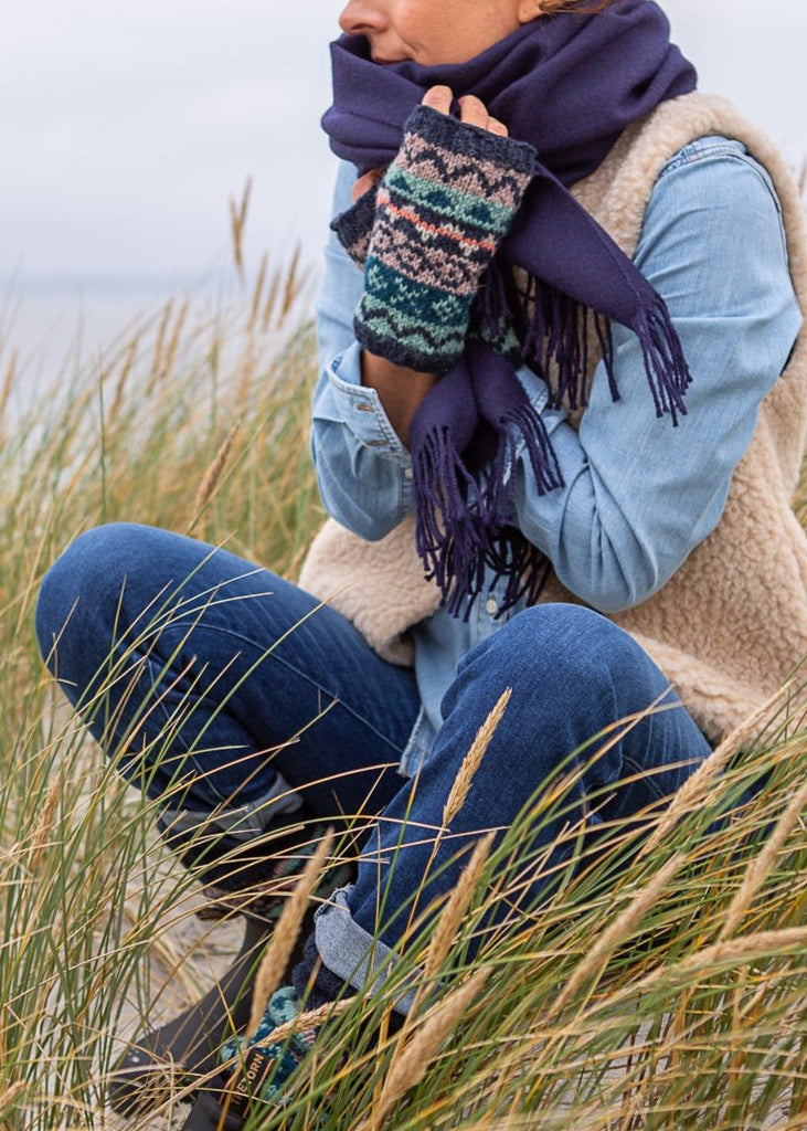 navy fair isle wrist warmers