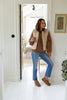 Agnes sheepskin slipper boots in chestnut with beige merino gilet