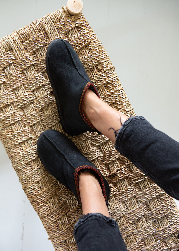 Agnes sheepskin slipper boots in coal – cosy handmade footwear that can be worn outside