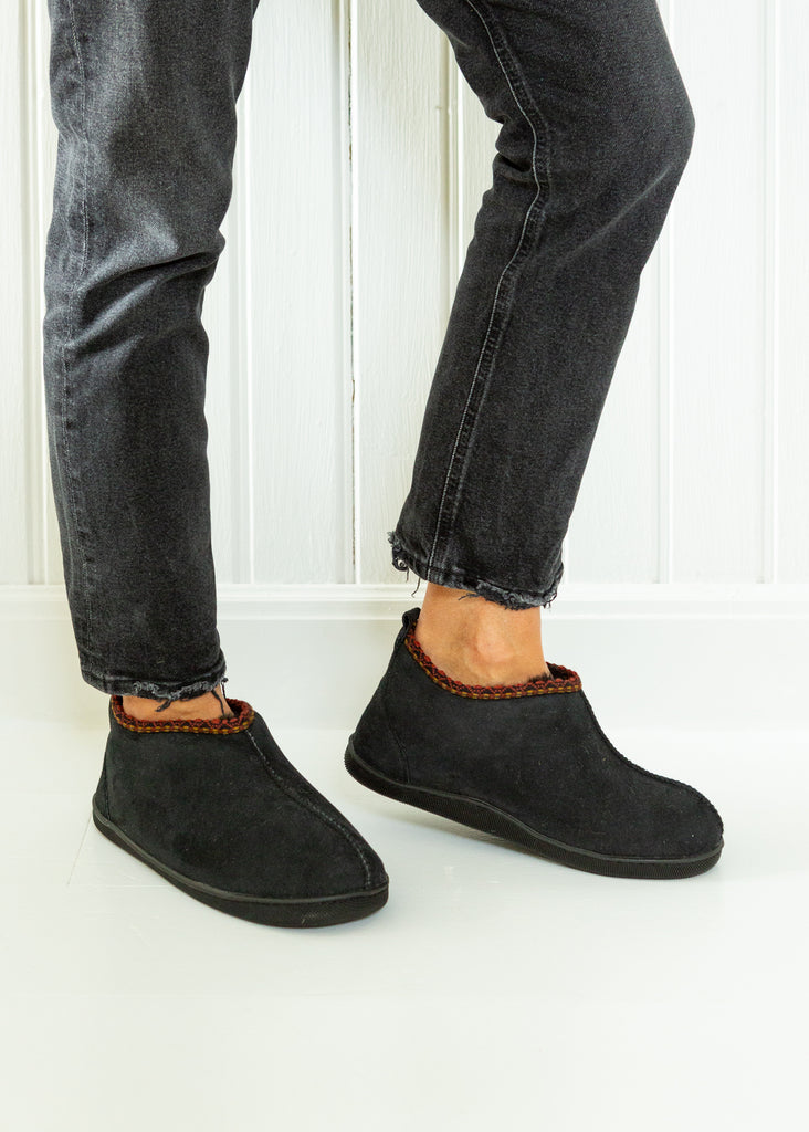 Agnes sheepskin slipper boots in coal – cosy handmade footwear that can be worn outside