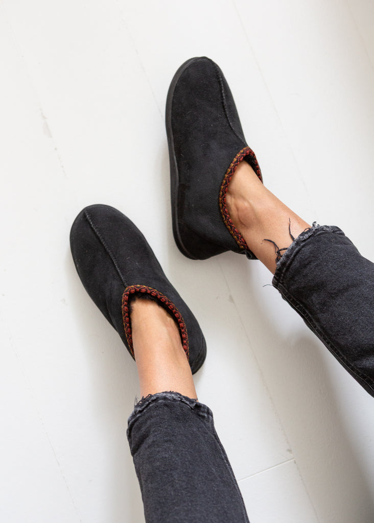 Agnes sheepskin slipper boots in coal – cosy handmade footwear that can be worn outside