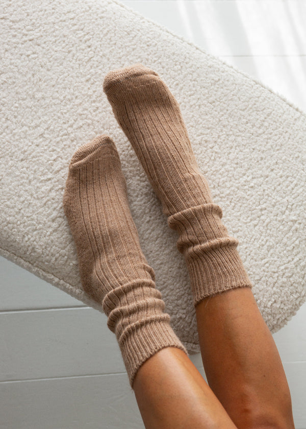 Alpaca Cushioned Sole Socks - Fawn
