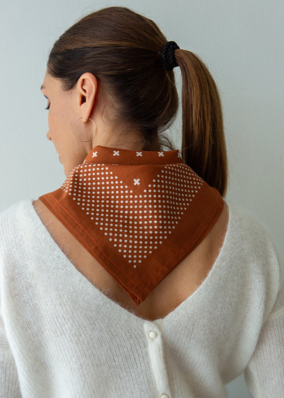 Cotton Block Print Spot & Cross Bandana - Chestnut
