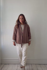 Quilted Linen Kimono Jacket - Hazelnut