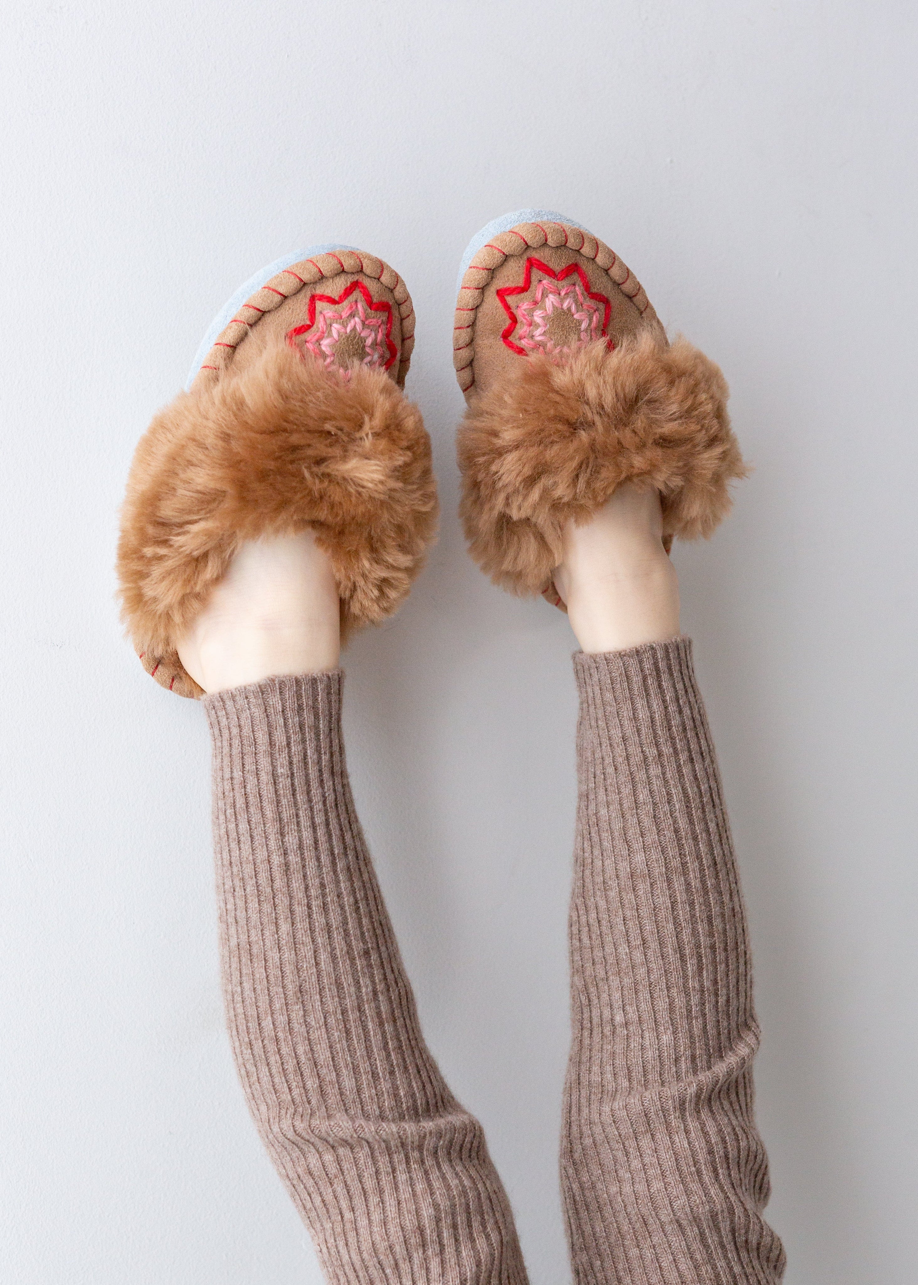 Children's Sheepskin Mule Slippers – Lucky Stars – Red - The Small Home
