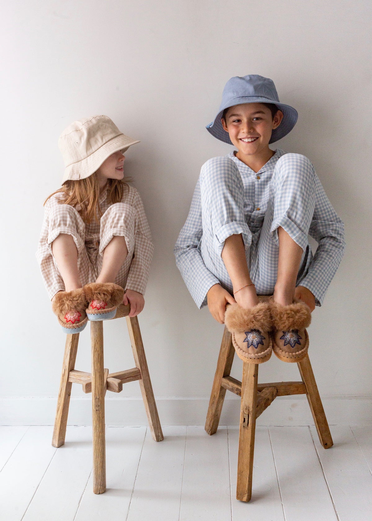 Children's Sheepskin Mule Slippers – Lucky Stars – Blue