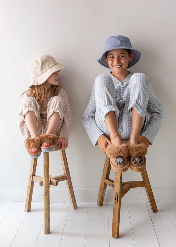 Children's Sheepskin Mule Slippers – Lucky Stars – Blue