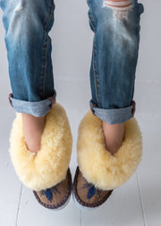 Children's Sheepskin Moccasin Slippers, Midnight Navy Blue - The Small Home - UK - Warm & cosy fur slippers, for boys & girls