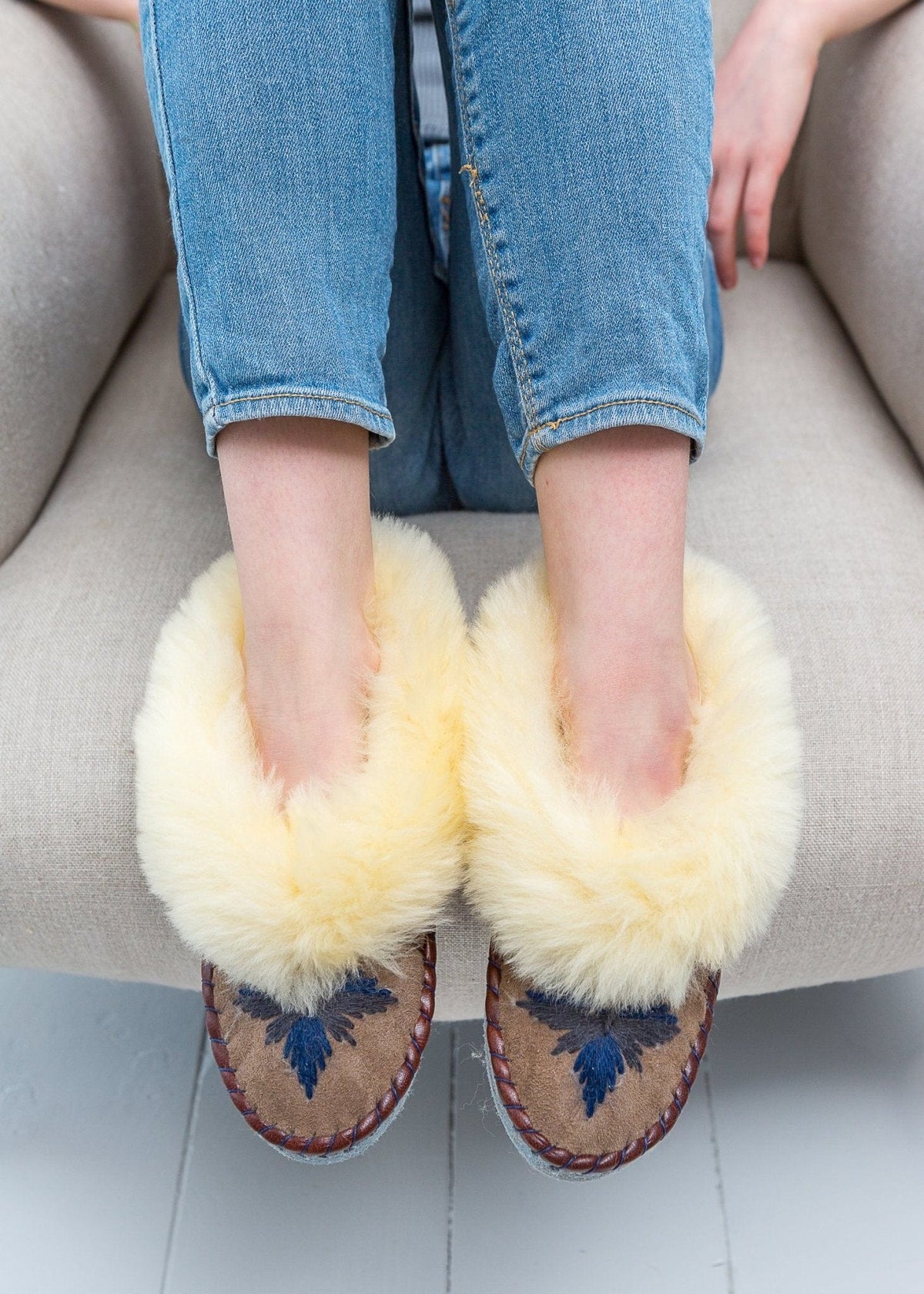 Children's Sheepskin Moccasin Slippers, Midnight Navy Blue - The Small Home - UK - Warm & cosy fur slippers, for boys & girls