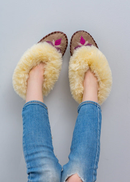 Children's Sheepskin Moccasin Slippers, Rhubarb Pink - The Small Home - UK - Warm & cosy fur slippers, for boys & girls
