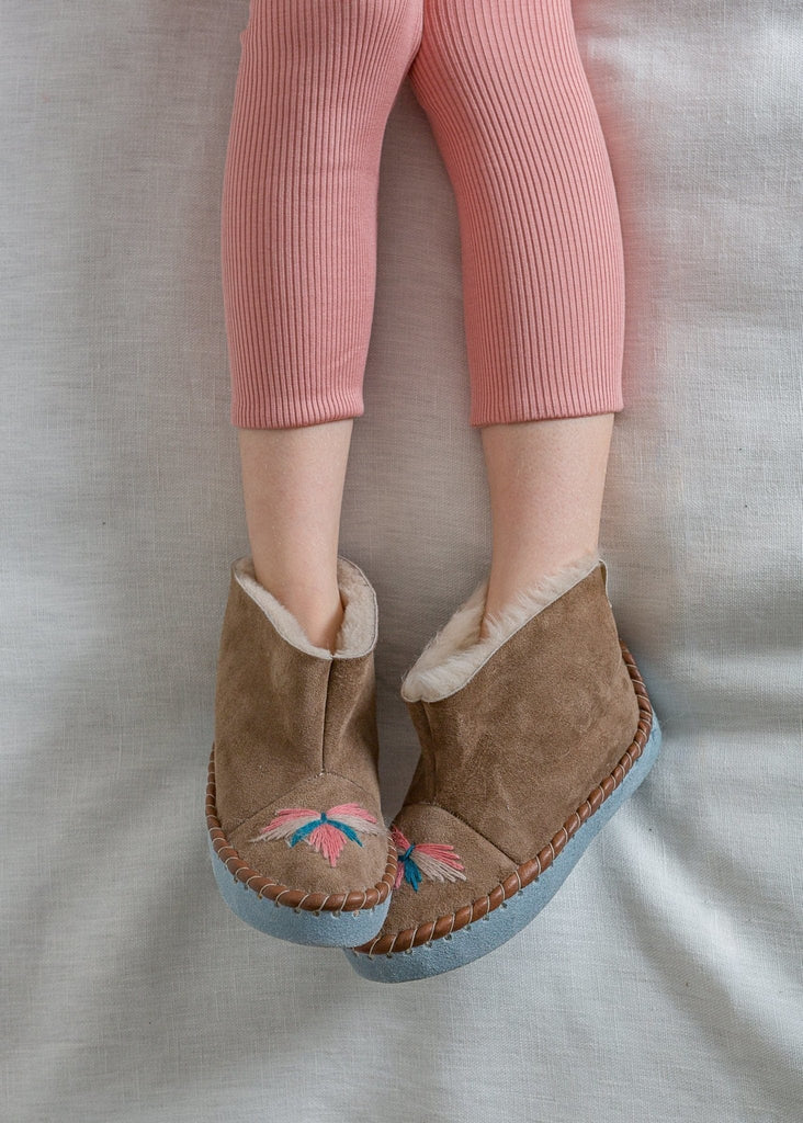 Children's Sheepskin Moccasin Slipper Boots, Pale Pepto Pink - The Small Home, UK, Warm & cosy fur slippers, for boys & girls