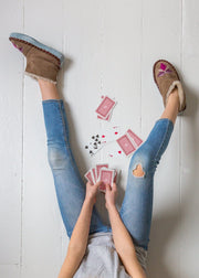 Children's Sheepskin Moccasin Slipper Boots Bright Rhubarb Pink. The Small Home, UK, Warm & cosy fur slippers for girls