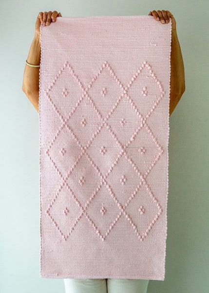 Hand-Woven Diamond Knotted Mat - Pepto Pink - The Small Home