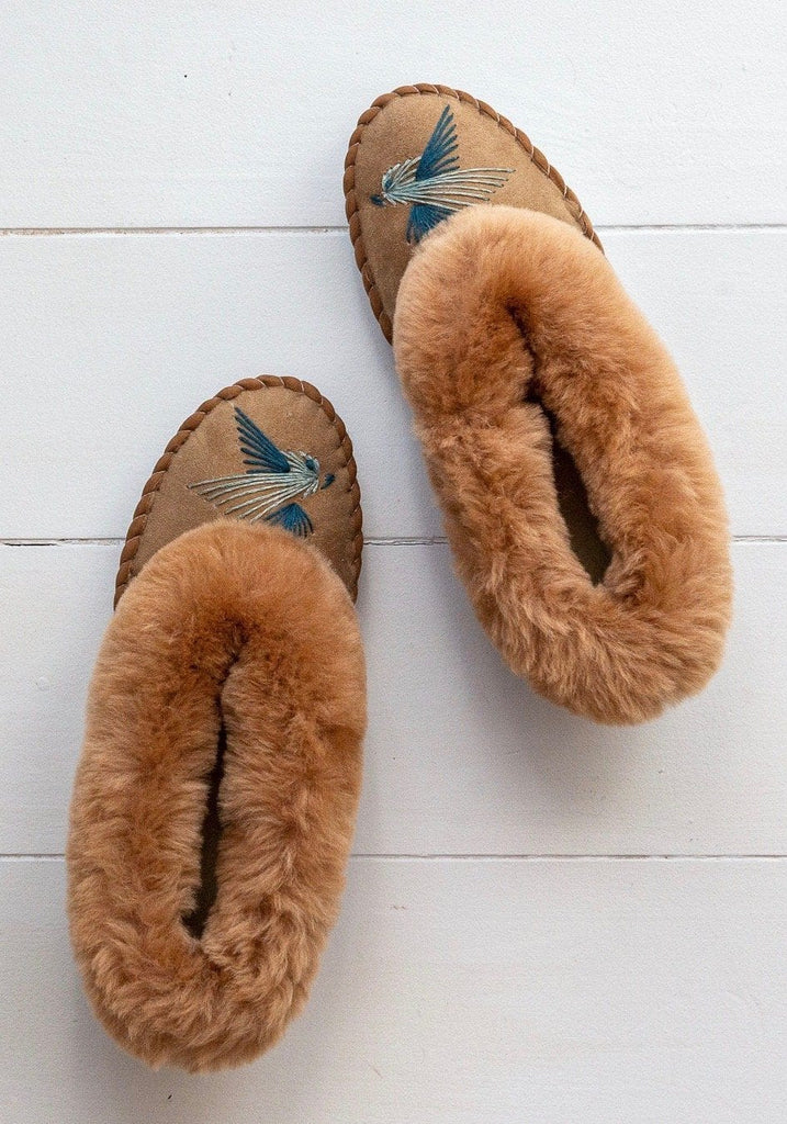 Seconds - Women's Sheepskin Moccasins - Blue Love Birds - The Small Home