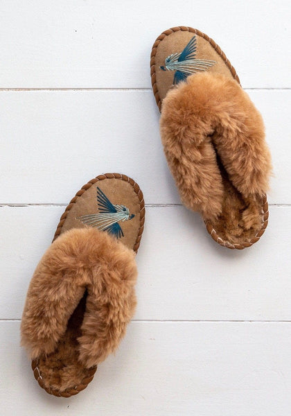 Seconds - Women's Sheepskin Mules - Blue Love Birds - The Small Home