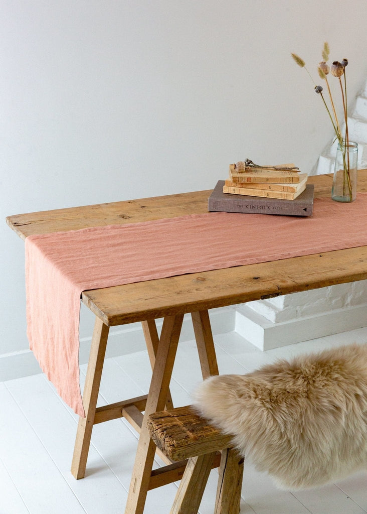 Washed Linen Table Runner - Pink Clay - The Small Home