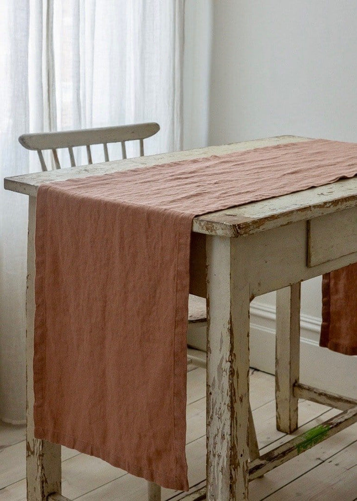 Washed Linen Table Runner - Pink Clay - The Small Home